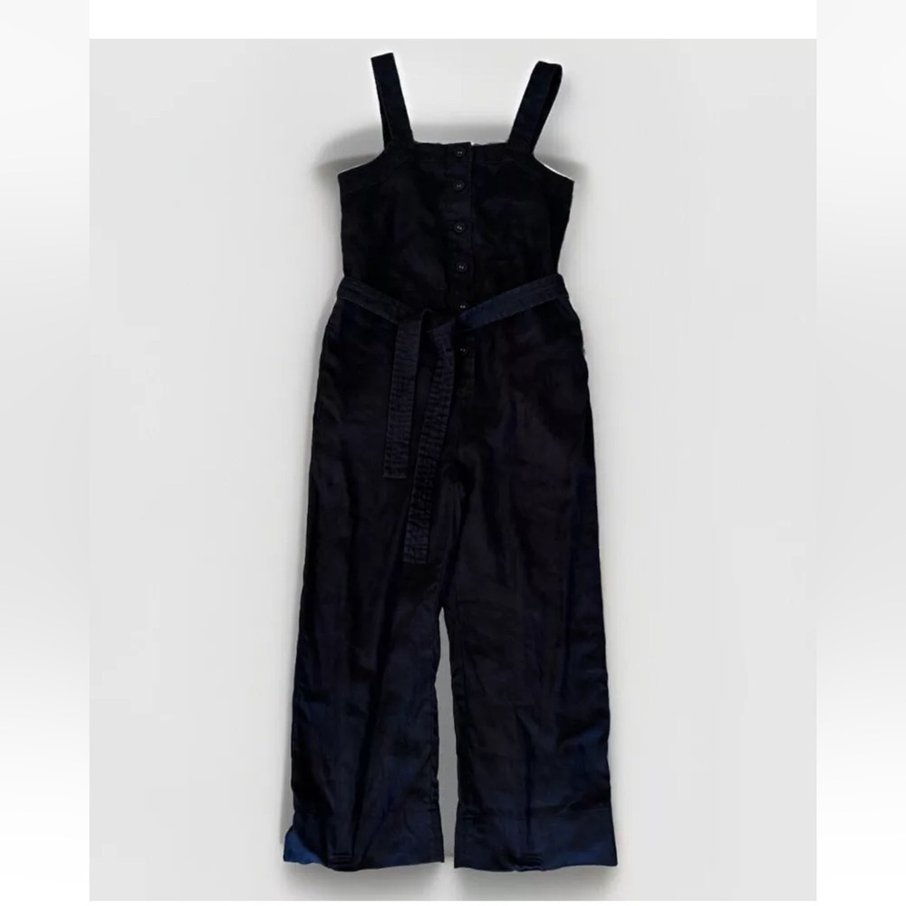 Everlane Jumpsuit Sz 0 Black Linen Tie Waist Crop Length Resort Cruise Vacation